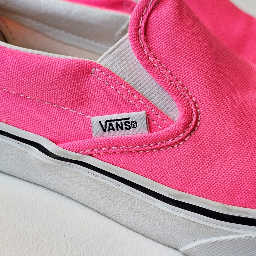 Vans Classic Slip-On Neon Pink Canvas Sneakers Women’s 6.5 Skate Casual - Picture 6 of 10